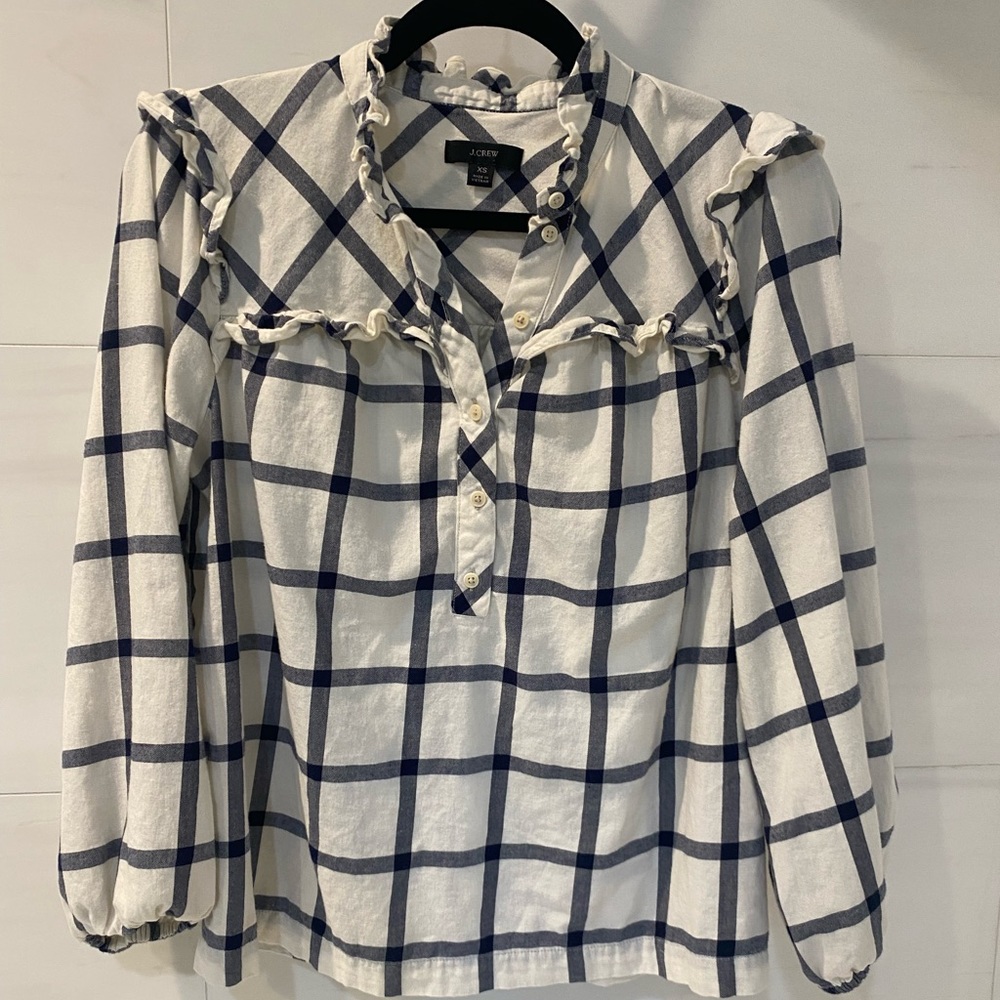 J. Crew Women’s Cozy Flannel Top s Ruffles- Size XS